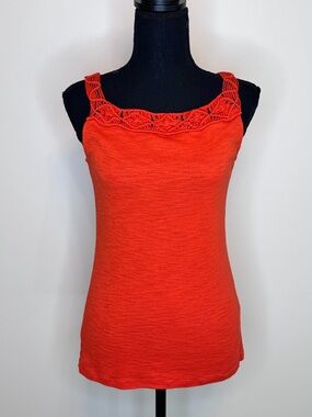 Ralph Lauren Tank Top Womens Small Vibrant Orange Macrame Design Fitted Summer